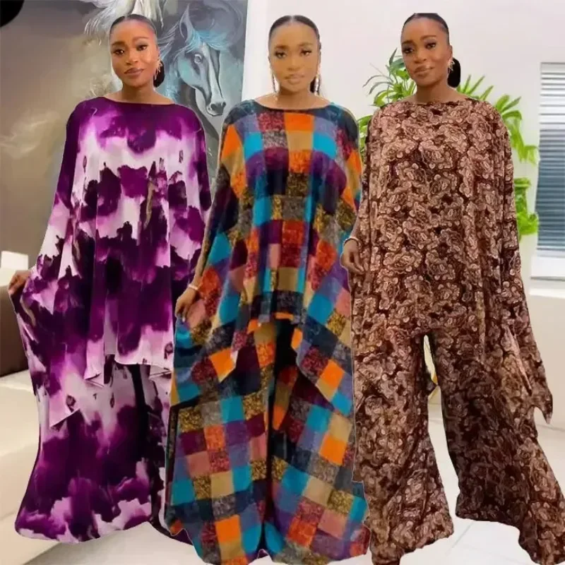 2 Piece African Clothes for Women Autumn African Long Sleeve Polyester Print Top Long Pant Matching Sets Outfits Africa Clothing