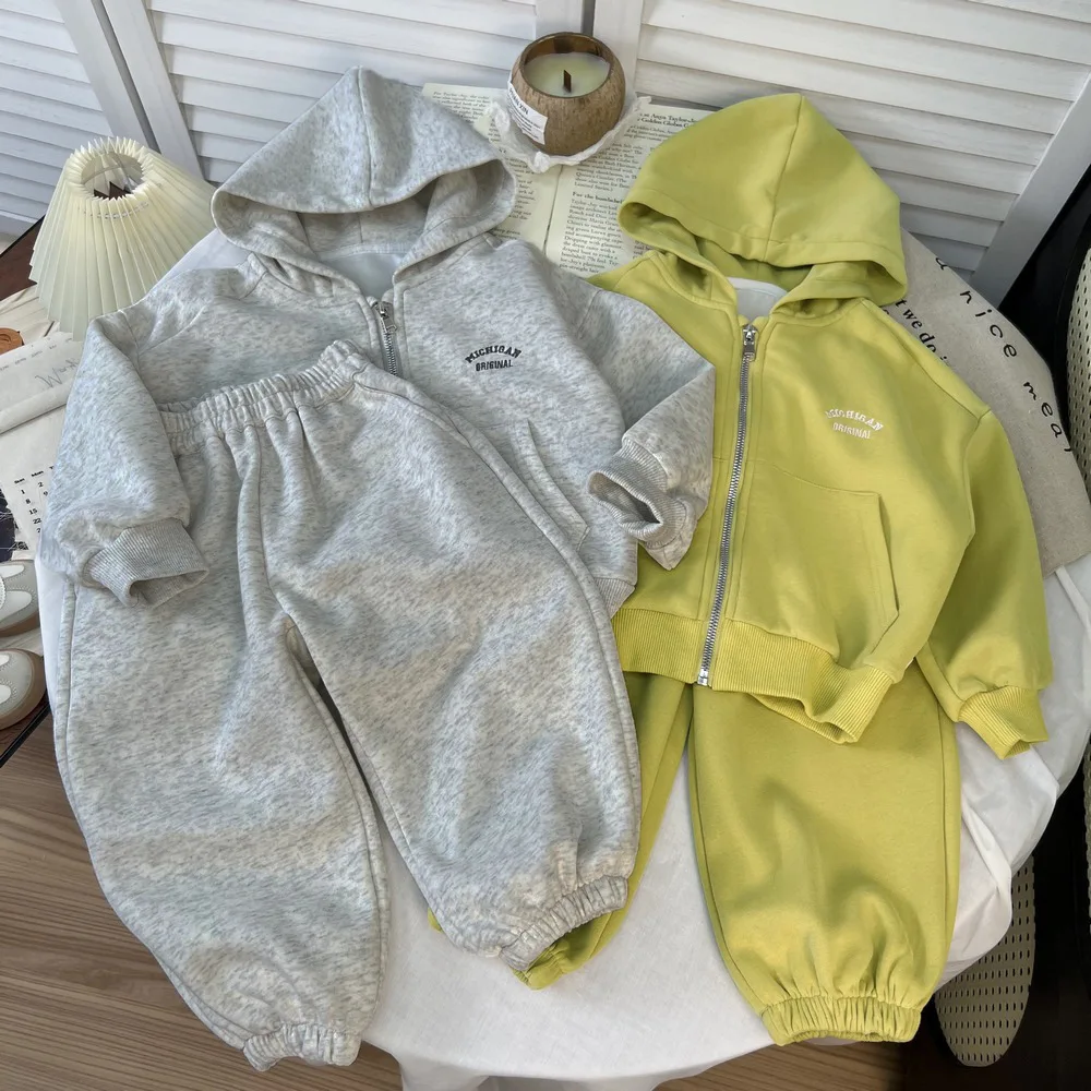 

2026 Spring New Children Long Sleeve Clothes Set Baby Girls Hooded Sweatshirt Coat + Pants 2pcs Suit Kids Casual Sports Outfits