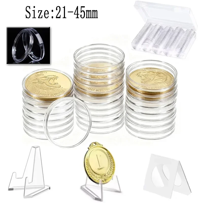 10-100Pcs Transparents Coinning Capsules Storage Box Collection Holder Containers Supplies Gifts 21/22/23/24/25/26/27/28/30-45mm