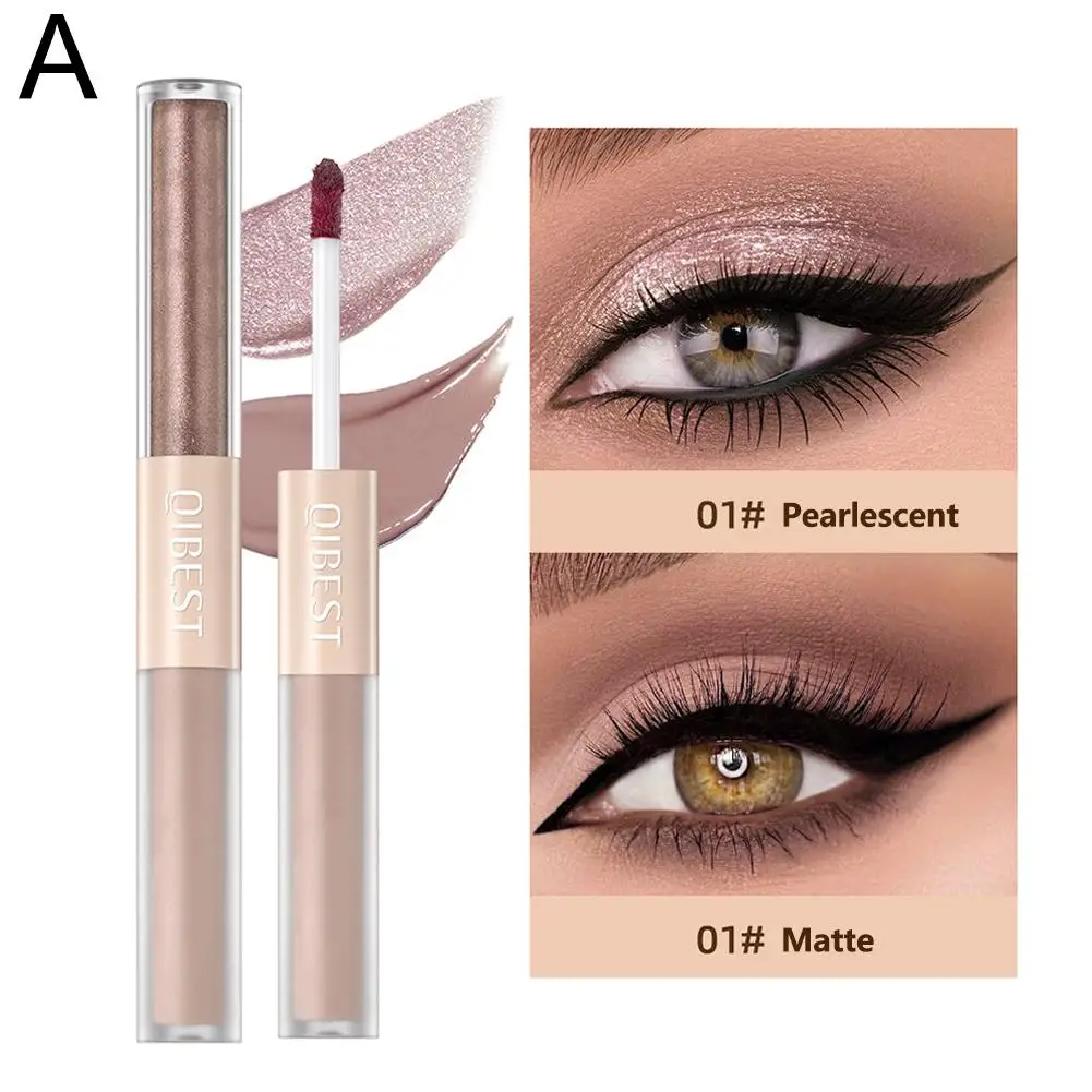 1 Uds sombra de ojos líquida de doble extremo 2 en 1 lápiz en barra cosméticos Bicolor maquillaje impermeable mujeres mate brillo sombra de ojos Shi N5C2