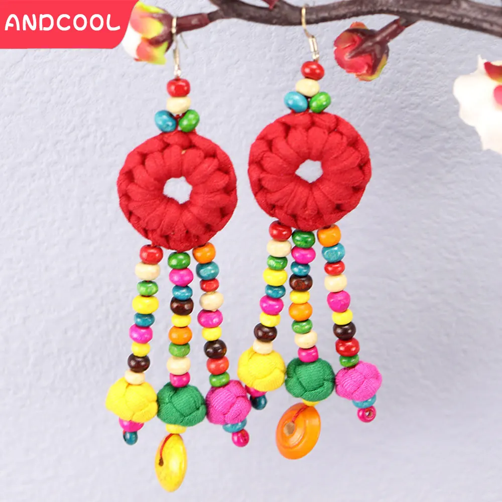 Ethnic Earrings For Women Handmade Multi Beads Round Disc Geometric Designer Earrings Ethnic Style Dance Performance Accessories