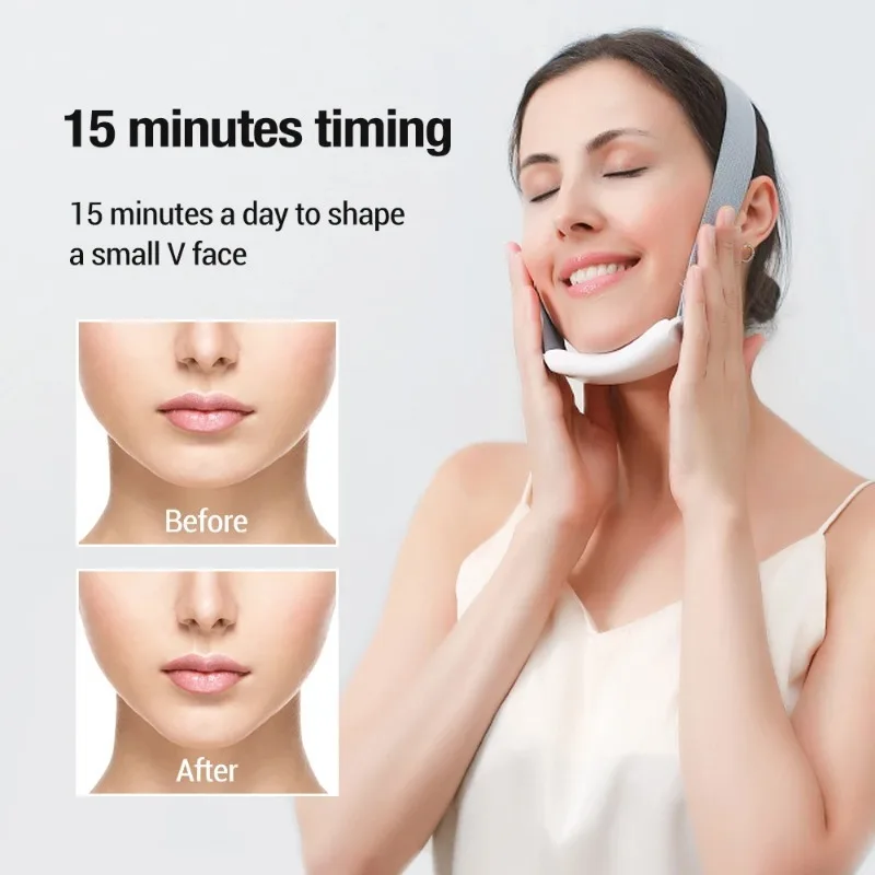 เครื่องยกกระชับใบหน้า Double Chin Remover V-Line Up Face Lifting Belt Face Slim เครื่องนวดสั่นสะเทือนกระชับอุปกรณ์ 6 โหมด