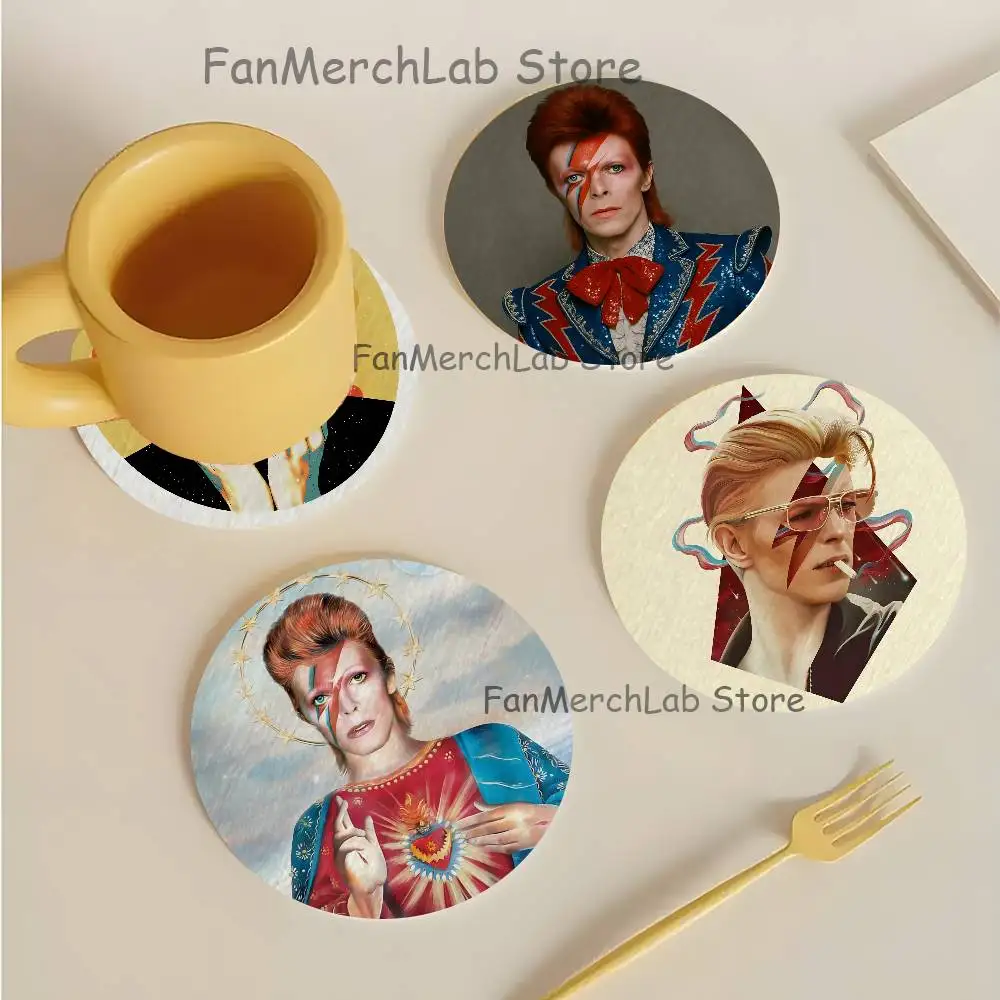 D-David Singer B- Bowies 2D Pattern round Wooden Coaster Decorative Coffee Cup for Use in Coffee Shops Bars Wine Beer