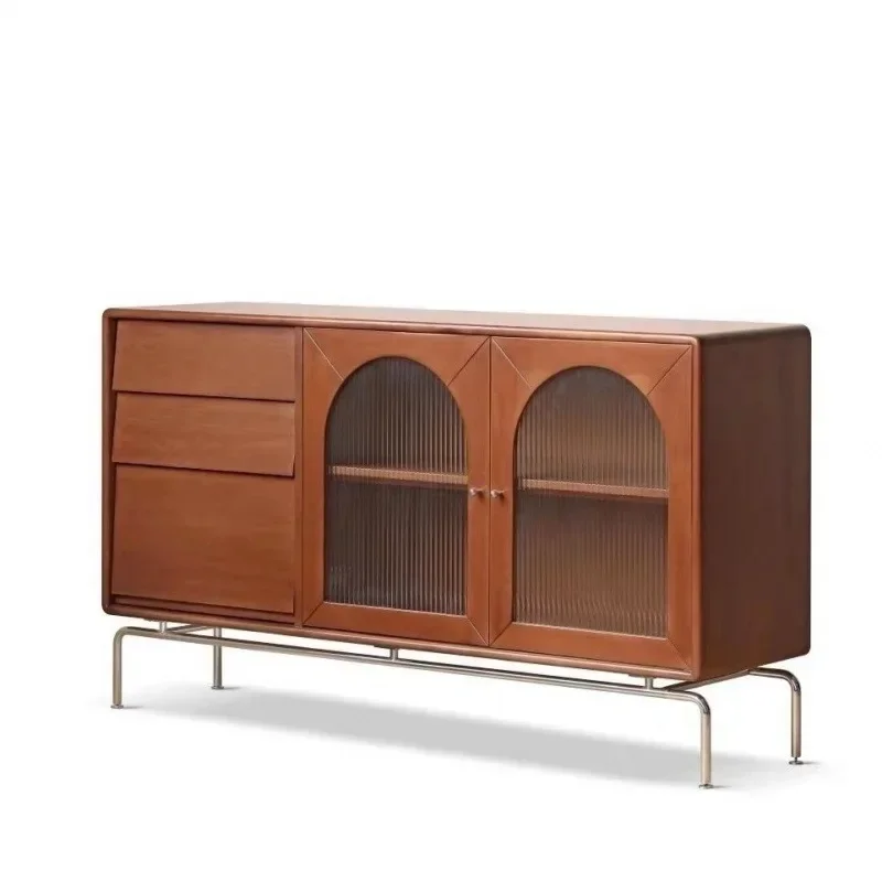 

Nordic medieval solid wood dining side cabinet, French retro glass home wall solid wood storage locker