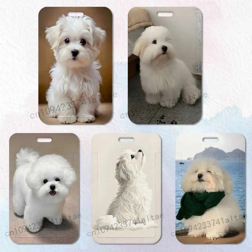 

China Line Puppy Maltese Dog Card Holder Lanyard Camera Neck Strap Credit Card Case ID Badge Credentials Protection