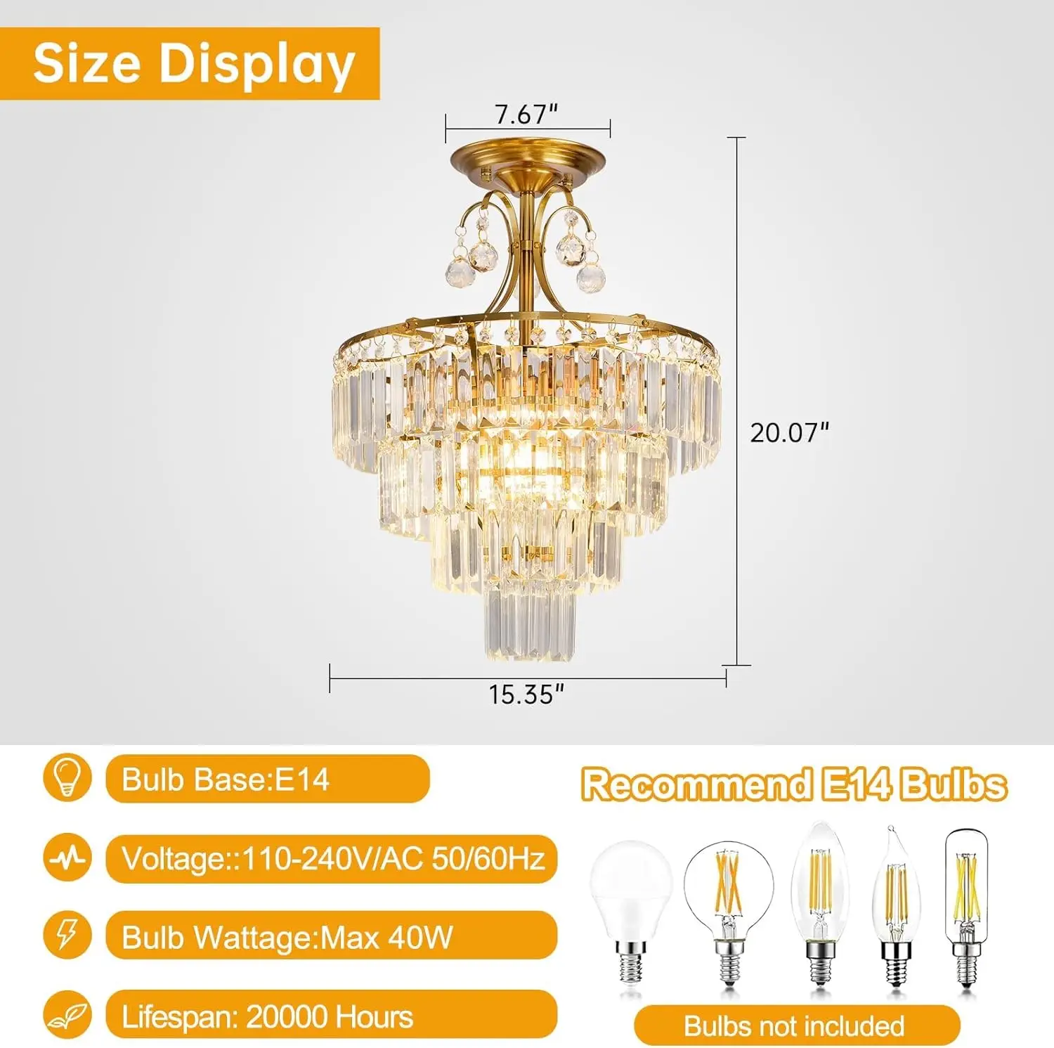 Gold Crystal Chandelier Fixture Modern Semi Flush Mount Ceiling Light Ceiling Lighting