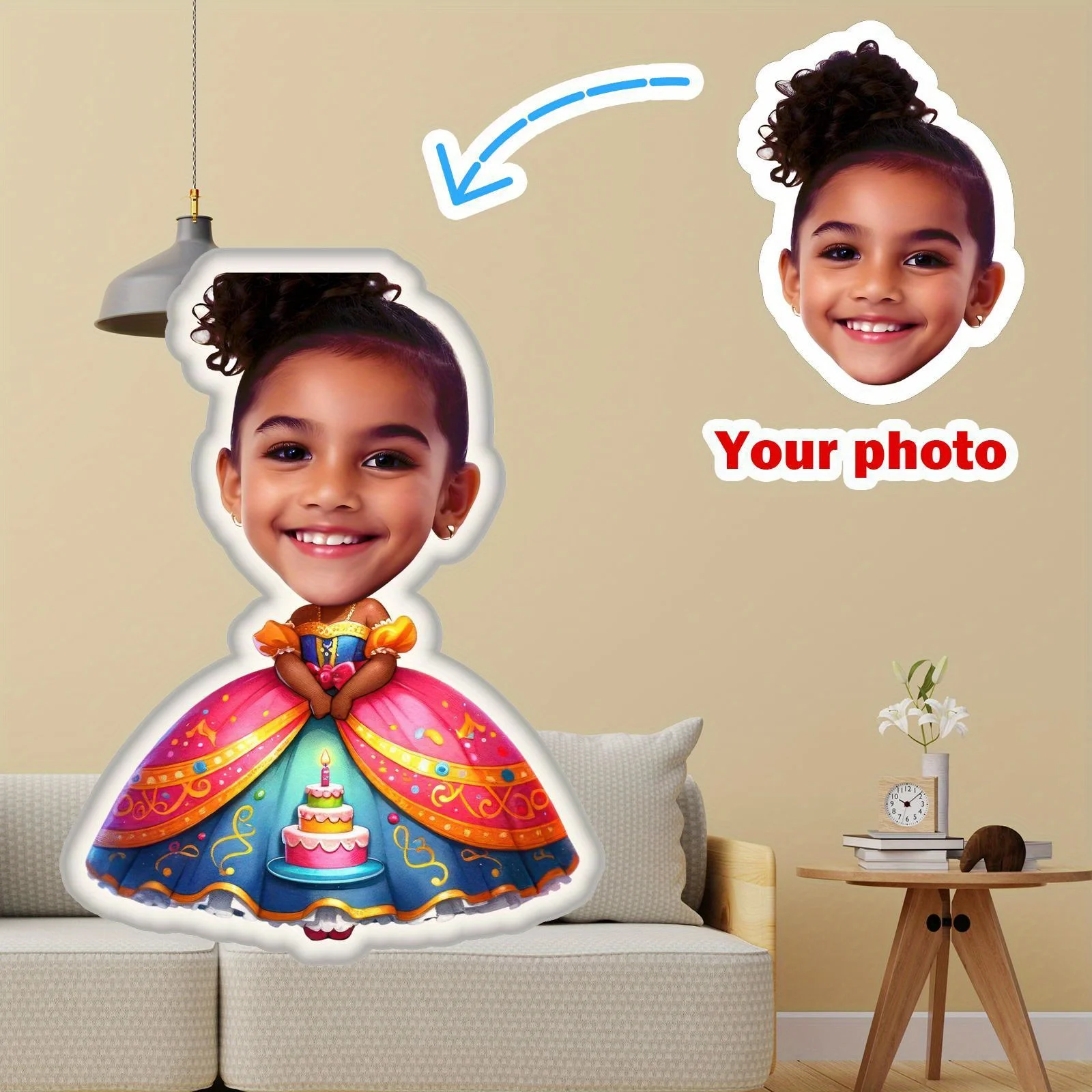 Pillow, exquisite picture avatar cute princess cake dress! 3D high-definition colorful printed soft plush material, suitable for