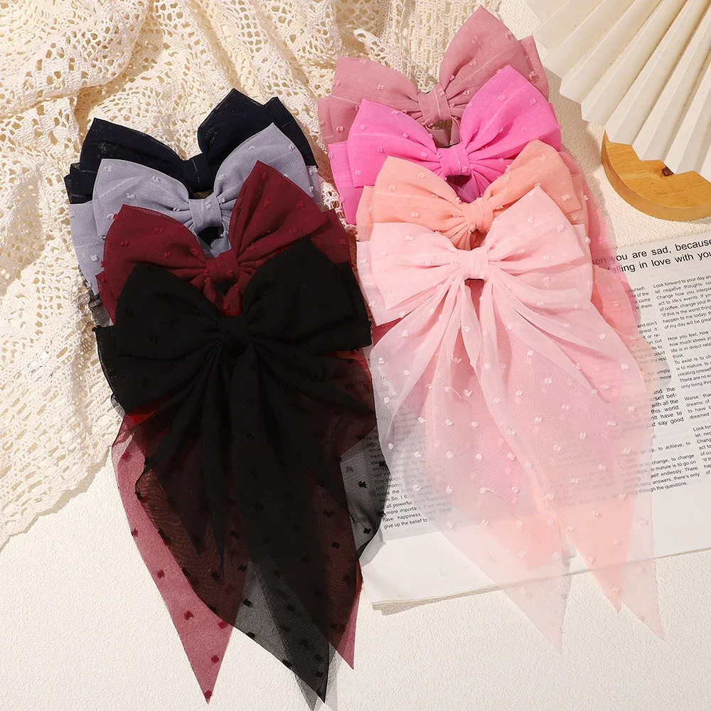 

Elegant Chiffon Mesh Large Bow Hair Clips for Women Girls Solid Satin Valentine's Day Ponytail Bowbots Hairpin Hair Accessories