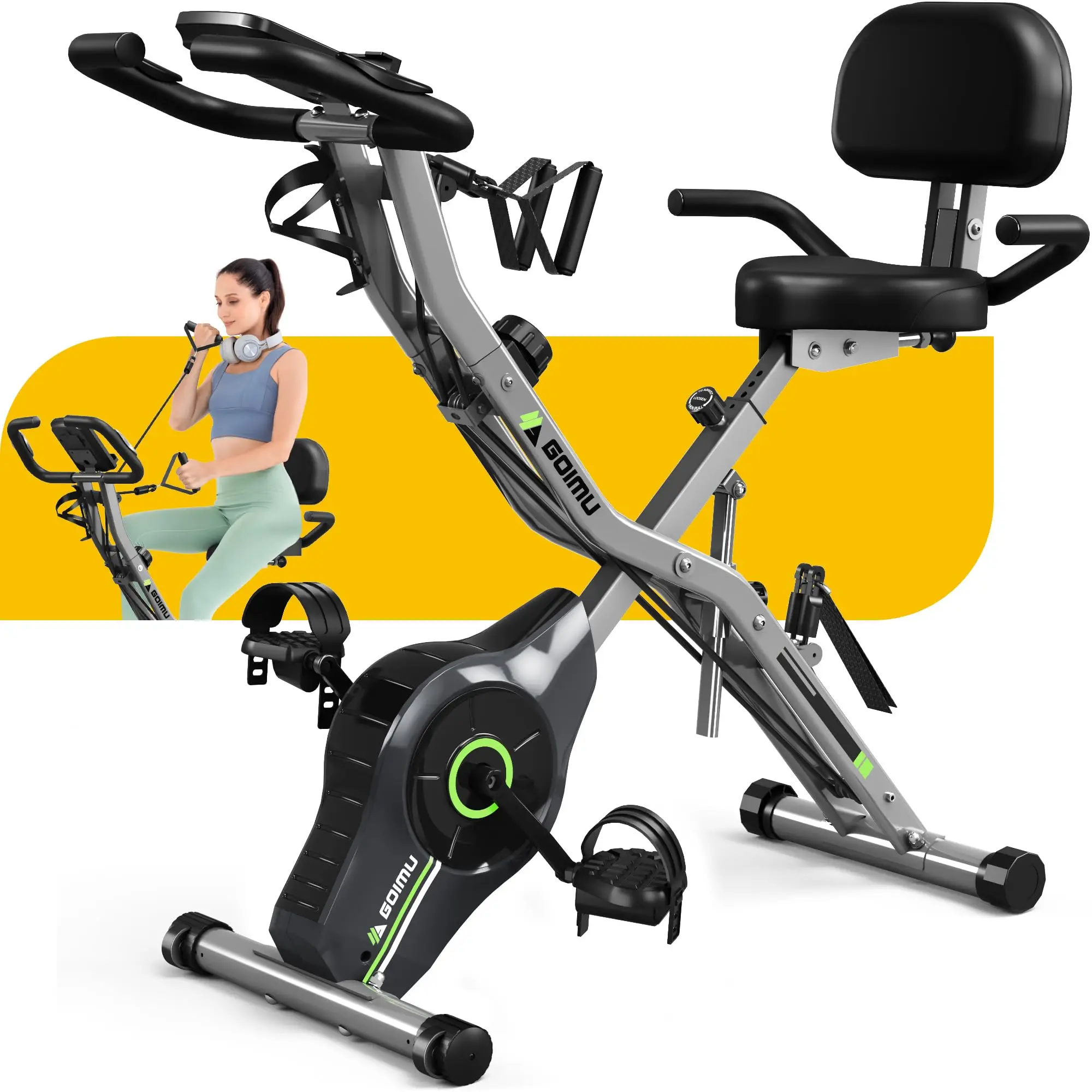 Exercise Bike, 5 in 1 Foldable Stationary Bike for Seniors, 16-Level Adjustable Magnetic Resistance, Indoor Workout