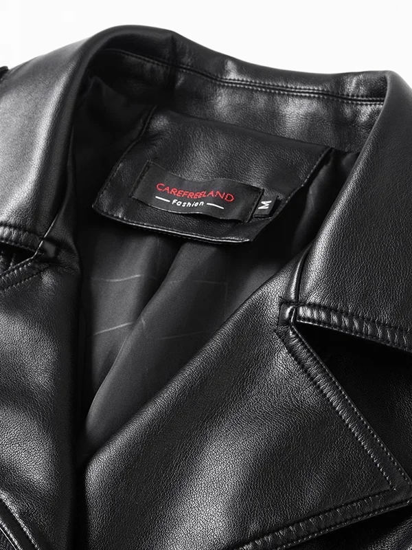  Ning Genuine Leather Jaet Women's ort Slim Fit Large Size Korean Sle 2025 Spring New eepskin Bla Coat