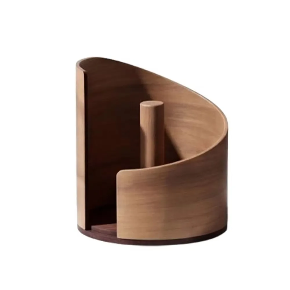 Minimalist Large Capacity Paper Towel Holder Wooden Anti Slip Base Paper Roll Rack Stable Round Roll Dispenser For Tabletop