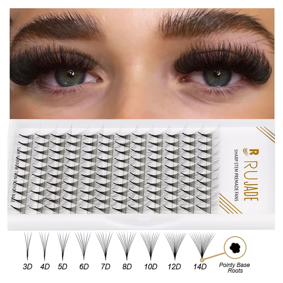 RUJADE Russische Volumenwimpern, vorgefertigte Fächer, dünne, spitze Basis, 5D, 6D, 8D, 10D, 12D, individuelle Wimpernverlängerung, falsche Wimpern-Cluster – Detail 2