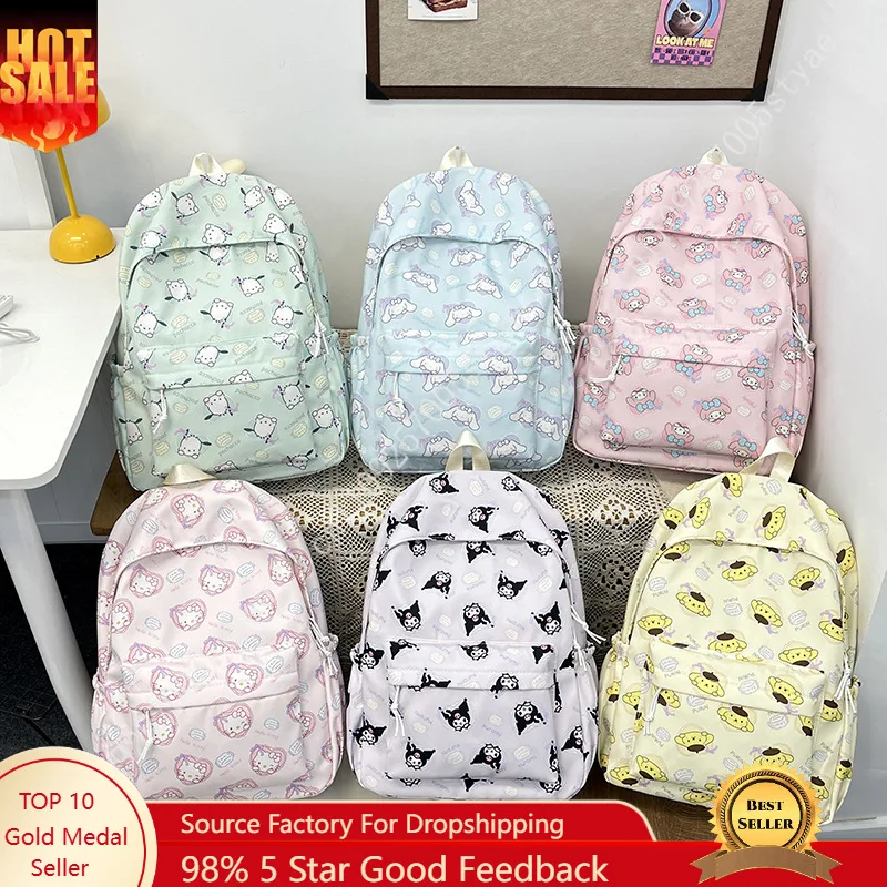 

Cute Instagram-style Backpack with Cartoon Print for Girls Suitable for Grades 3-6 Hello Kitty Schoolbag.
