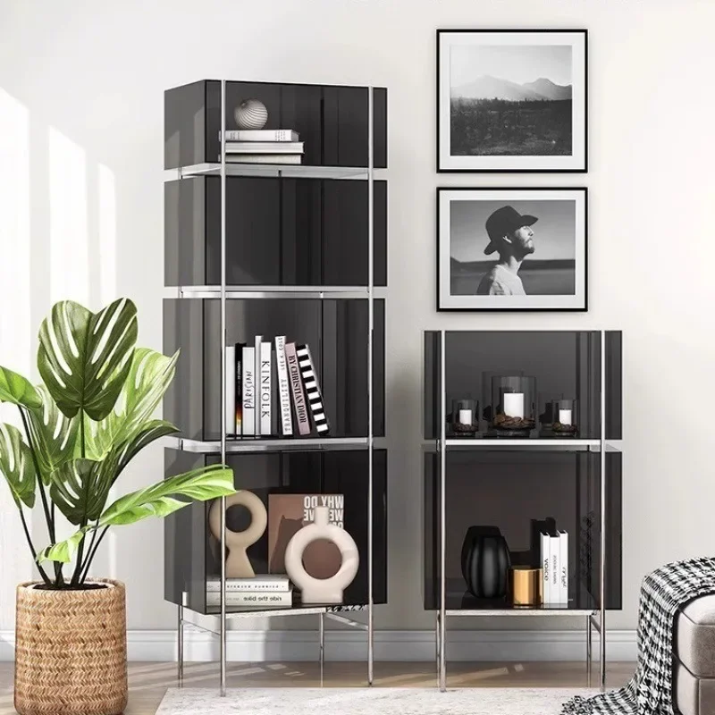 Bookshelf shelf floor-to-ceiling storage living room display cabinet stainless steel multi-layer small bookcase