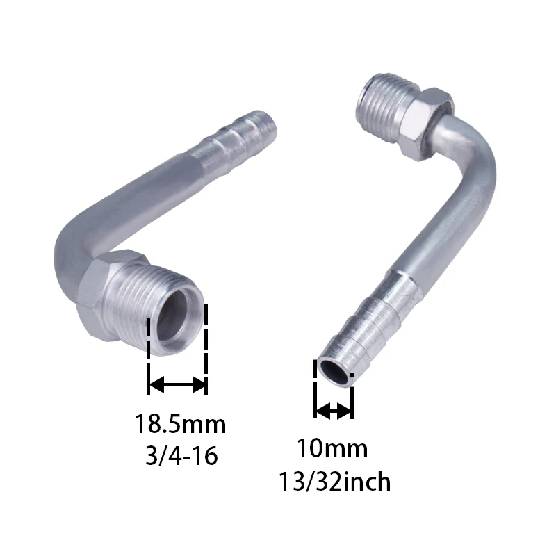 #8 10mm 90 Degree Male Insert O-ring Barbed Fitting for A/C Refrigerant Hose