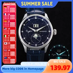 Sugess Mondphase Luxus Armbanduhren 316L Rostfreiem Stahl Fall Tianjin ST2528 Bewegung Edelstein Sterne Zifferblatt herren Armbanduhr Geschenk