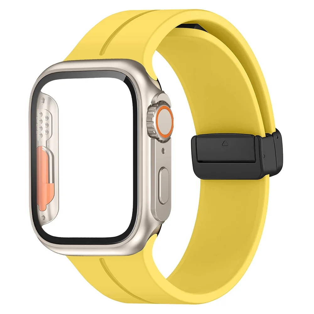 Armband für Apple Watch Band 44 mm 45 mm 41 40 Magnetisches Silikonarmband + Glas + Gehäuse + Abdeckung Correa iWatch Serie 10 9 8 SE 7 6 4 46 mm