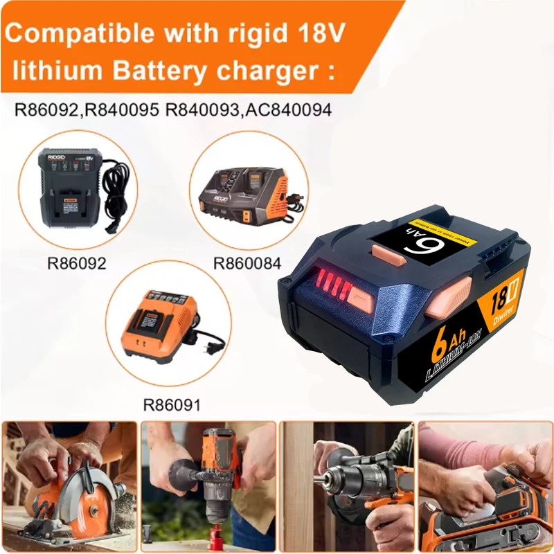 For AEG 18V Battery 6.0AH Lithium-Ion Battery For RIDGID R840087 R840085 L1815R L1850R L1830R R840083 Series Cordless Power Tool