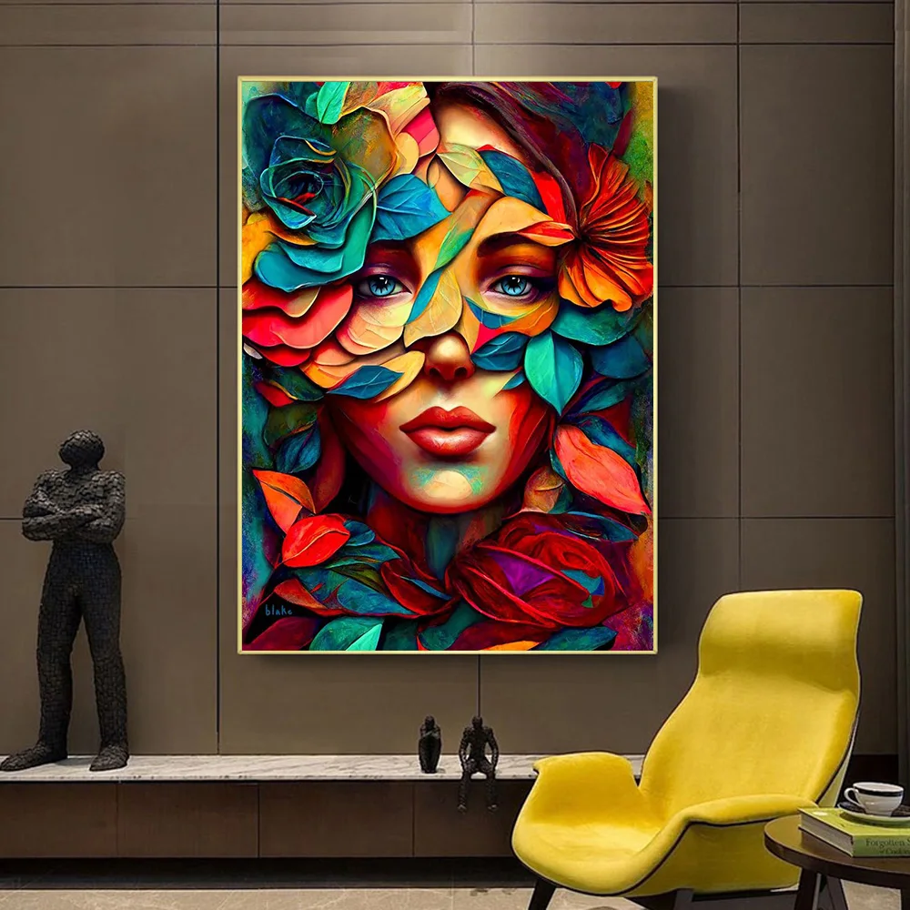 Figure Oil Painting Flower Woman Abstract Canvas Painting Printing Poster Wall Art Picture For Living Room Home Decor No Frame