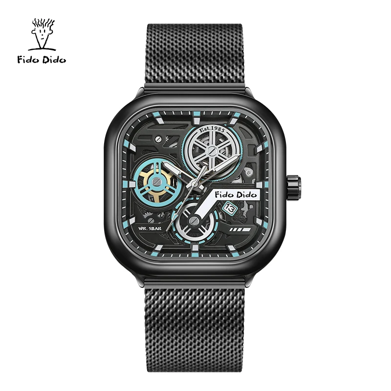 【Fido Dido】Orologi per coppie Orologio al quarzo unisex impermeabile con cinturino in acciaio inossidabile |   Stile meccanico |   Regalo di San Valentino FD2366-1102