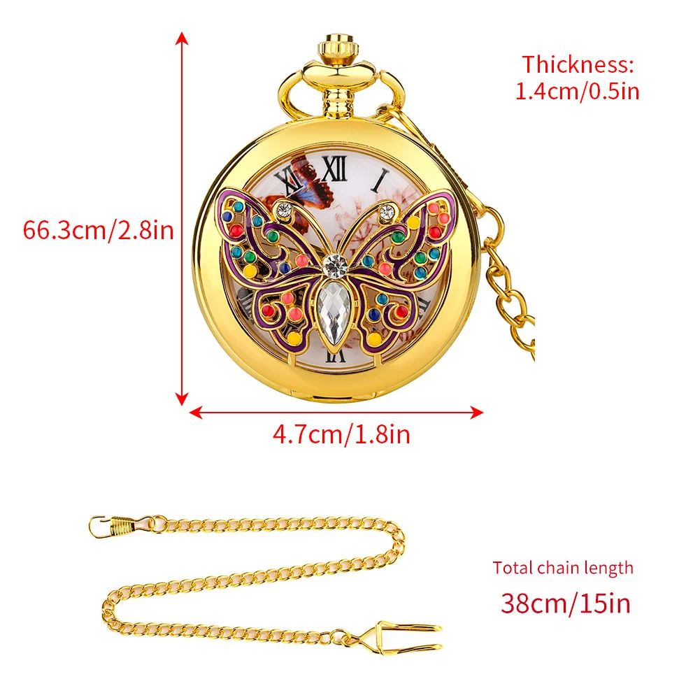 Elegante Gold Hohl Schmetterling/Libelle Quarz Taschenuhr Blume Römischen Ziffern Zifferblatt Halskette Anhänger Tasche Uhr Männer Frauen