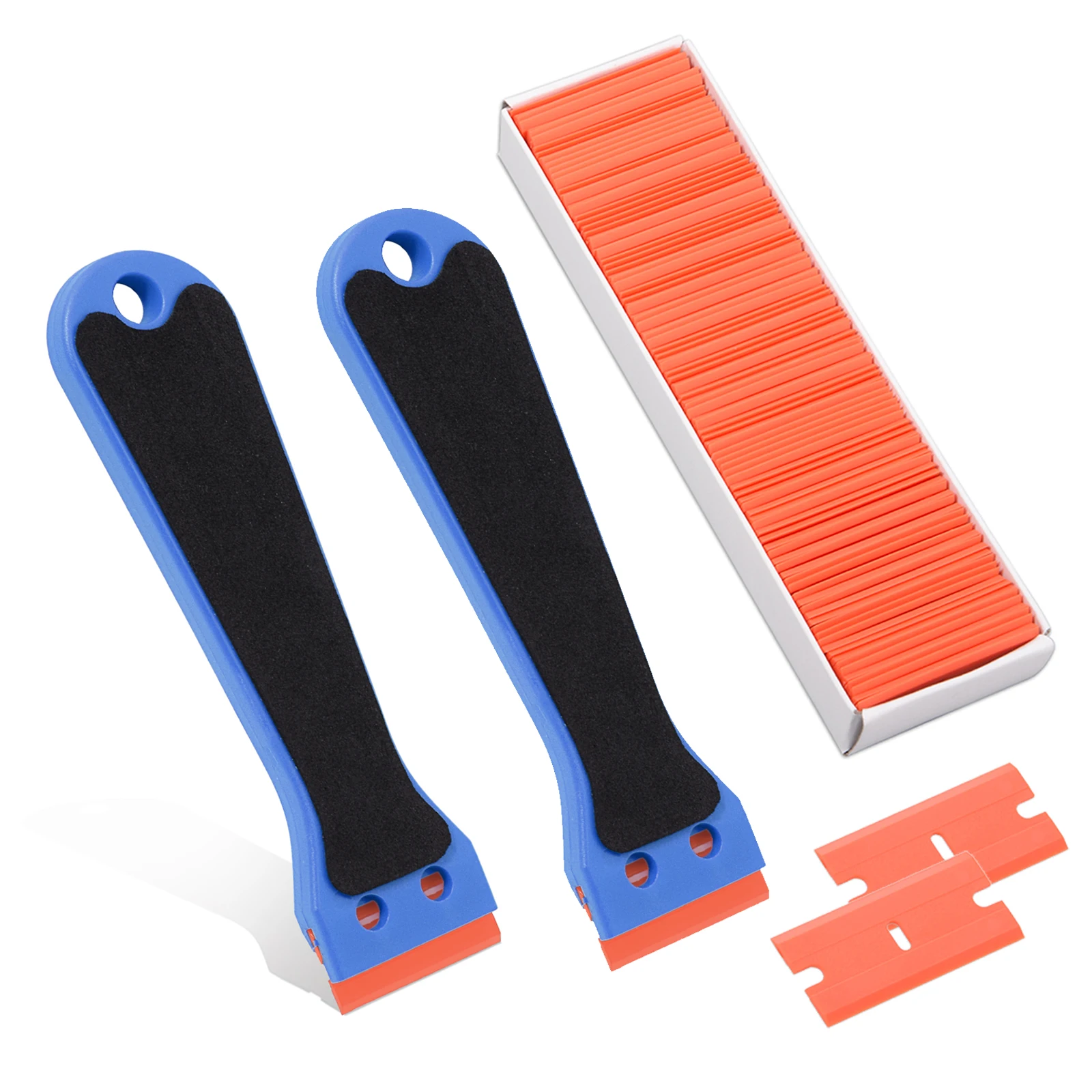 EHDIS 2pcs Plastic Razor Scraper Window Tint Vinyl Car Squeegee Adhesive Film Sticker Glue Remover Tool With 100pcs Spare Blades