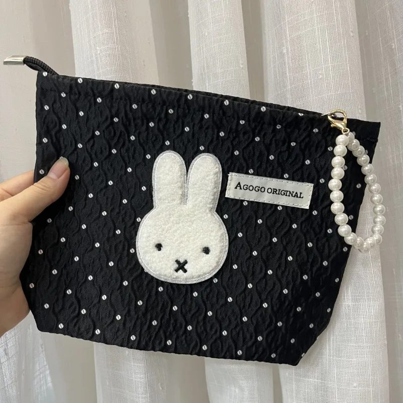 Kawaii Miffy Cosmetic Pouch Large Capacity Travel Skincare Bag Cute Sweet Black Premium Toiletry Organizer for Portable Handheld