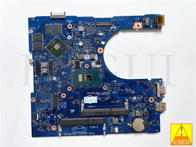 Laptop  motherboard used CN-0YVT1C LA-D071P FOR DELL 5559 WITH SR2EZ i7-6500U R5 M335 4GB DDR3L Fully tested 100% work