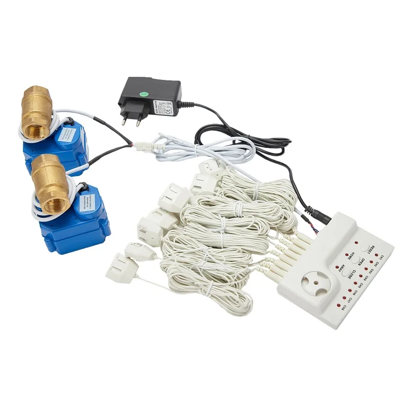 HIDAKA WLD-806(DN20*2pcs)US EU Adaptor Wire House Water Leak Detector with 6m Sensor and Alarm Control Unit BSP NPT Thread