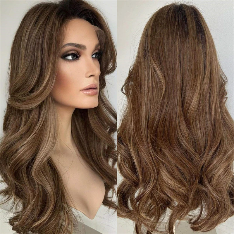 

13x4 Ombre Brown Blonde Wig Soft Wave Lace Front Wig with Baby Hair Synthetic HD Wigs Glueless Wigs Women's Wig High Quality