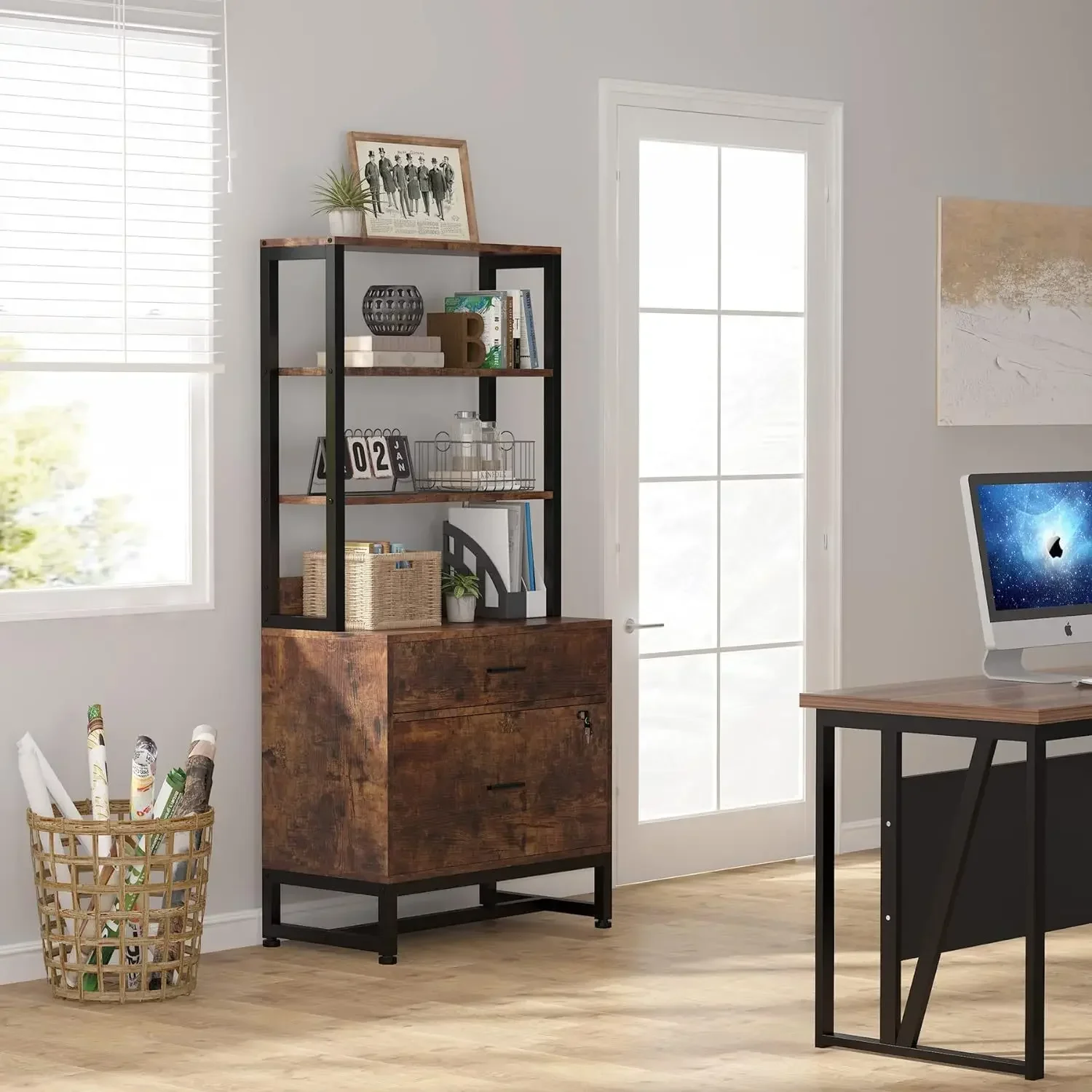 Custom furniture vertical file cabinet, bookshelf iron wood combined with modern minimalist style