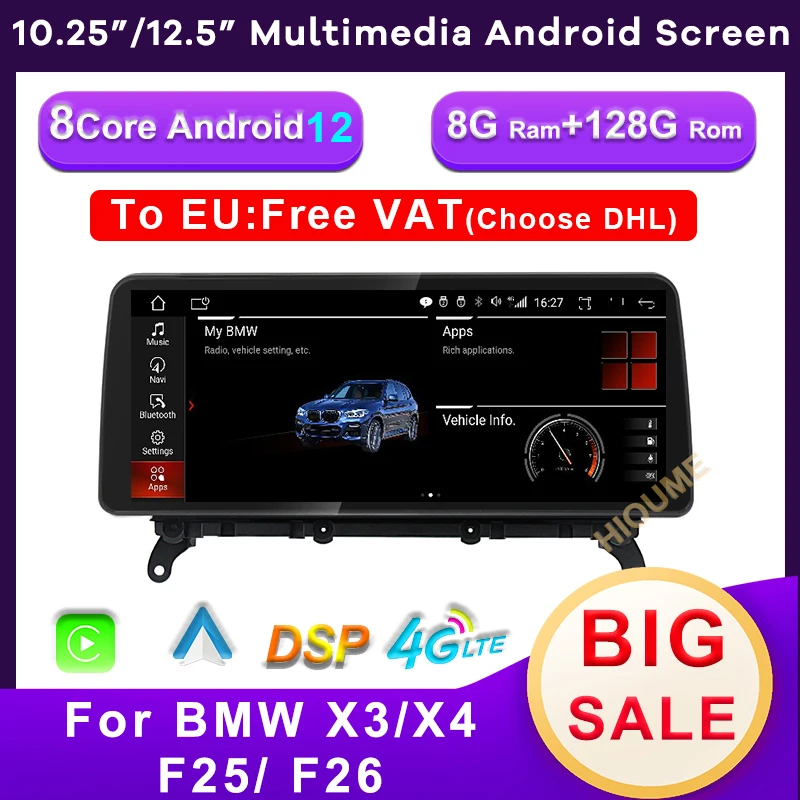 

10.25" 12.5" 8 Core 8G+128G Android 12 Car Multimedia Player for BMW X3 F25 X4 F26 2011-2016 Auto Radio GPS Stereo CarPlay Video