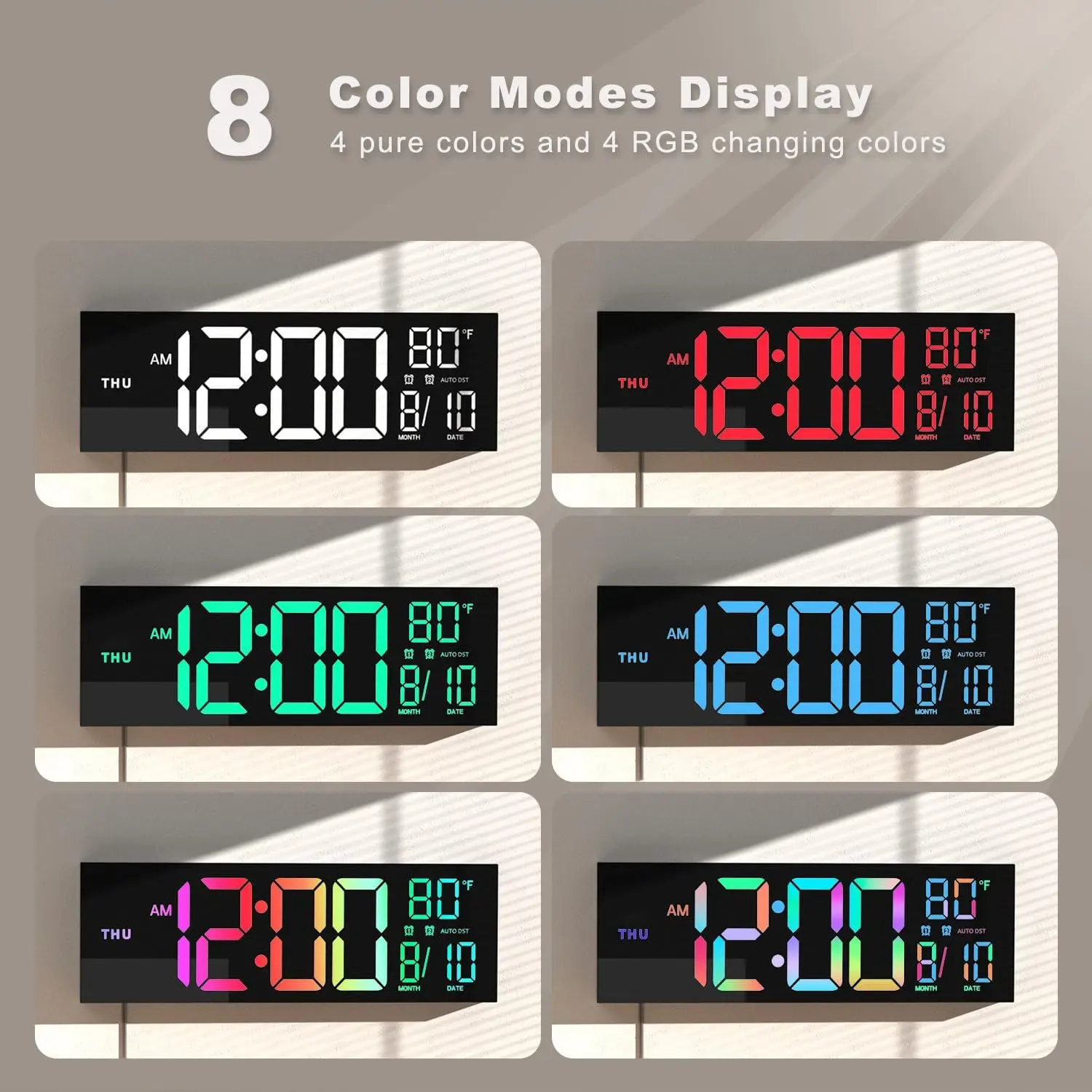 Reloj de pared Digital grande de 16 pulgadas/39cm con Control remoto alarma Dual con pantalla LED grande Dispaly 8 colores RGB electrónico