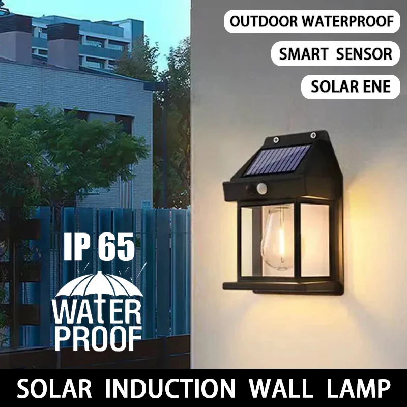 Lámpara de pared para exteriores, luz Solar impermeable con filamento de tungsteno, de inducción, para el hogar, jardín, Villa, iluminación nocturna