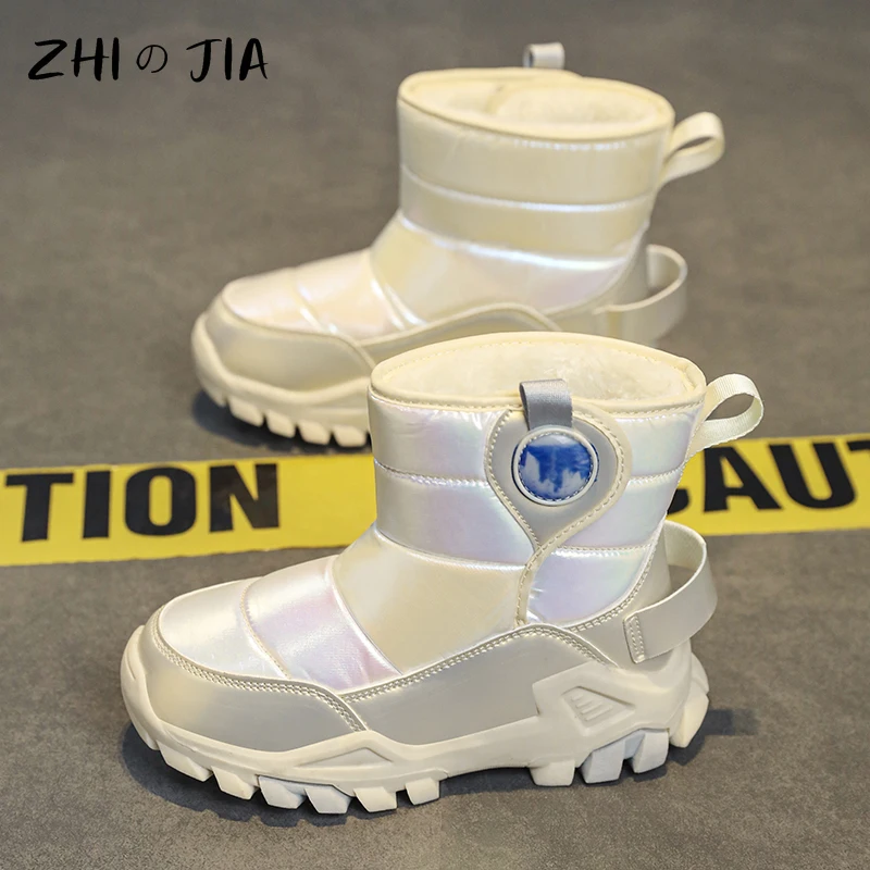 Children's Snow Boots Winter High Top Outdoor Plush Warm Shoes Girls Fashion Matching Boots Anti slip Wear resistant Sneaker