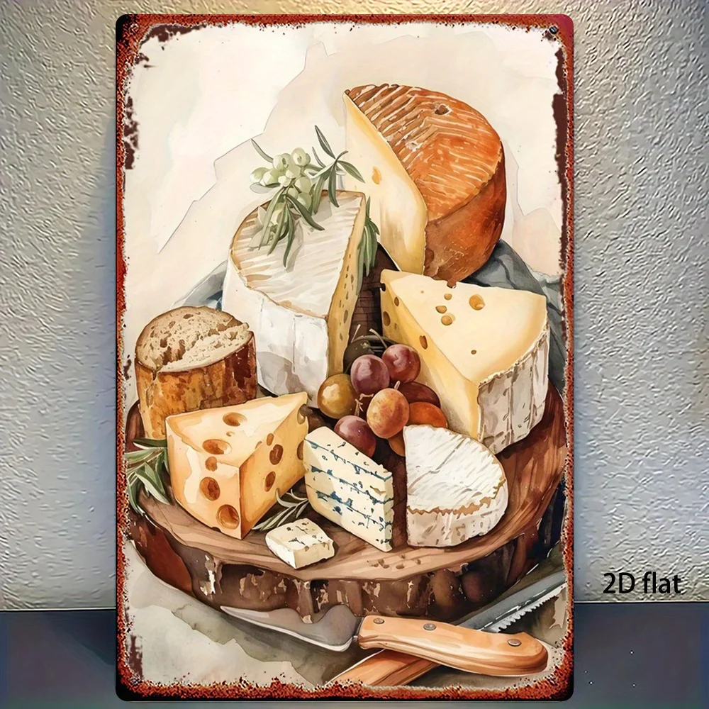 2D Flat, 1pc, Metal Sign, Vintage Cheese Platter Sign Decor, Vintage Wall Art for Home, Bar, Garage, Club, Restaurant, and Ca