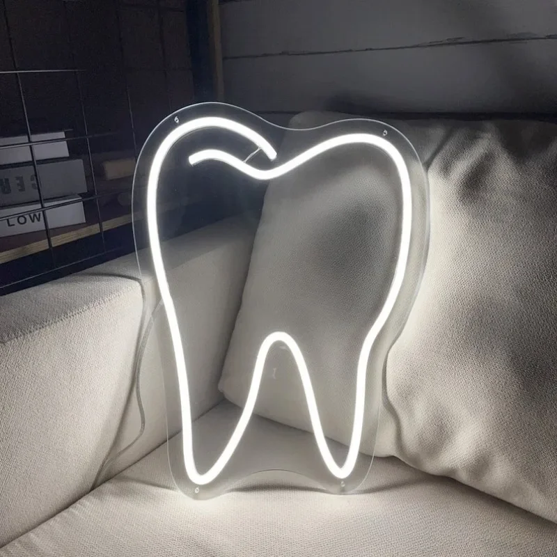 Tooth Neon Sign, White Tooth LED Signs, Medicine LED Light,Dentist Night Light Up Board, Dental Clinic Sign, Dental Office Decor