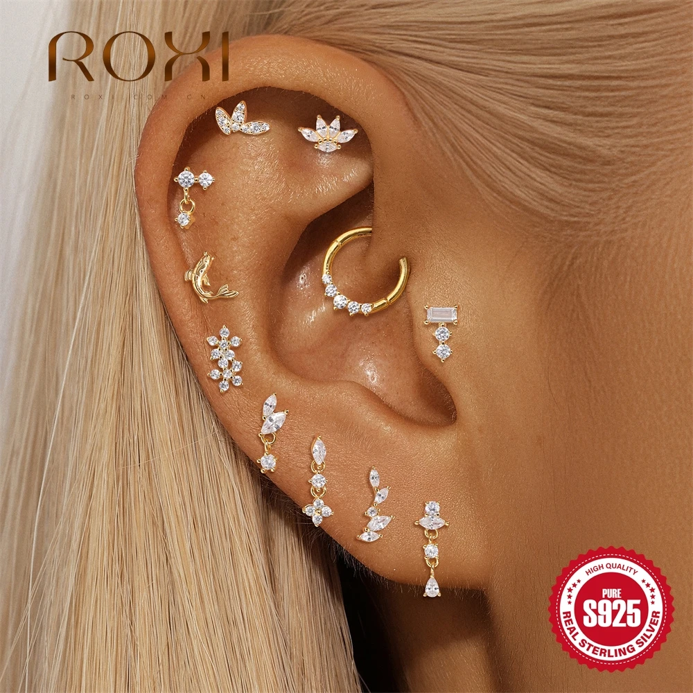 

ROXI 925 Sterling Silver Smooth Goldfish/Horse Eye Crown for Women Flat Back Piercing Earring Flower Pendant Party Daily Gifts