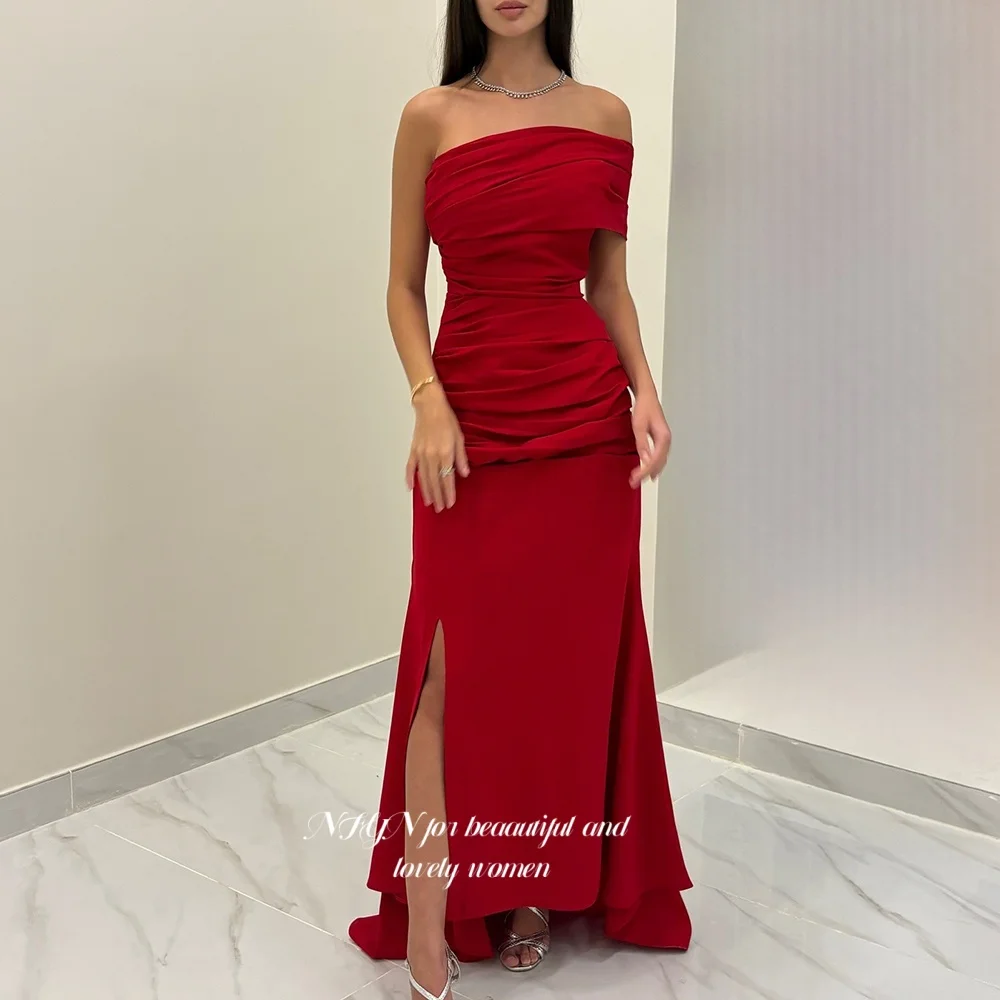 

NFYN Straight Formal Gown Off Shoulder Prom Dresses Pleats Elegant Party Dress for Arabic Women حزب فساتين Customized