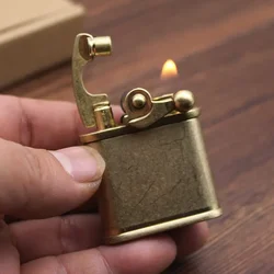 Vintage Free Fire Torch Lighter Grinding Wheel Flint Brass Kerosene Compact Lighter Cigarette Gasoline Windproof Gadgets for Men