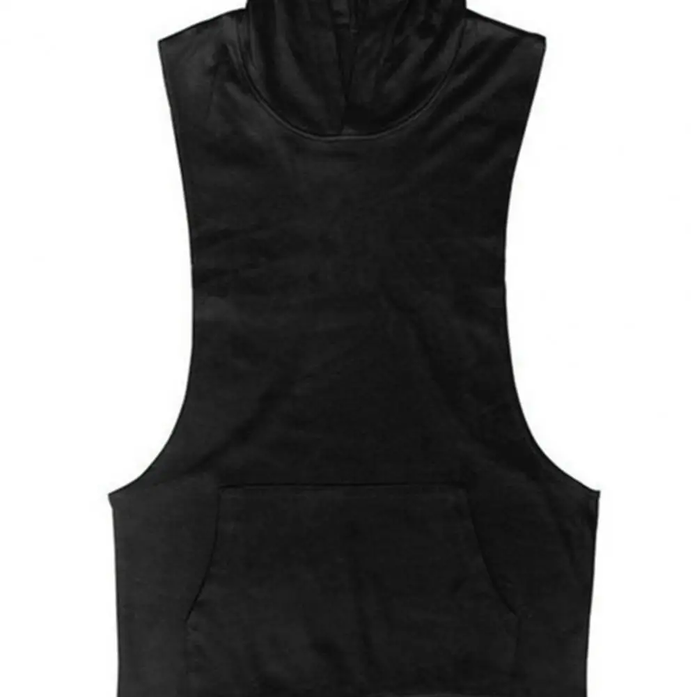 Loose Bodybuilding Fitness Vest Men's Sleeveless Hooded Sports Vest with Deep Armpit Big Patch Pocket for Training Jogging Men