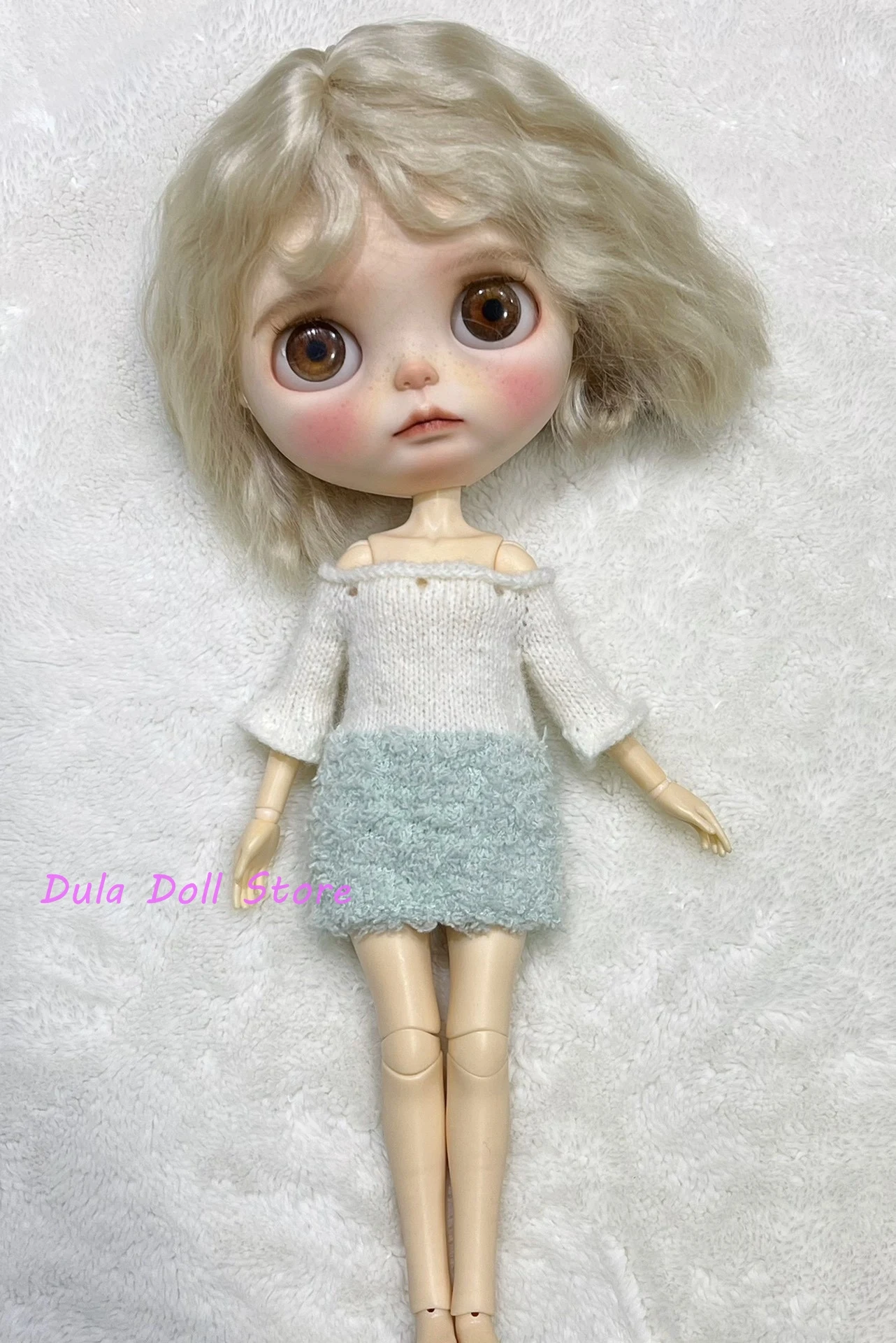 

Dula Doll Clothes Dress Handmade strapless white and green dress for Blythe Qbaby ob24 ob22 1/6 6 points body doll