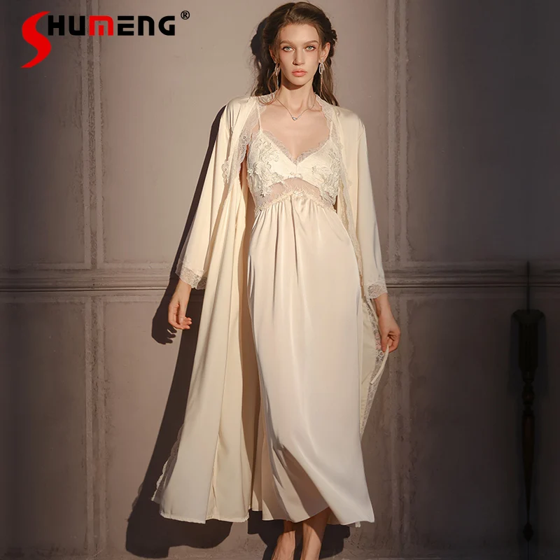 

Женский элитный новый комплект халатов Pure Desire, роскошный сексуальный костюм во французском стиле, женская ночная рубашка с мягкой подкладкой на бретелях, нижнее белье