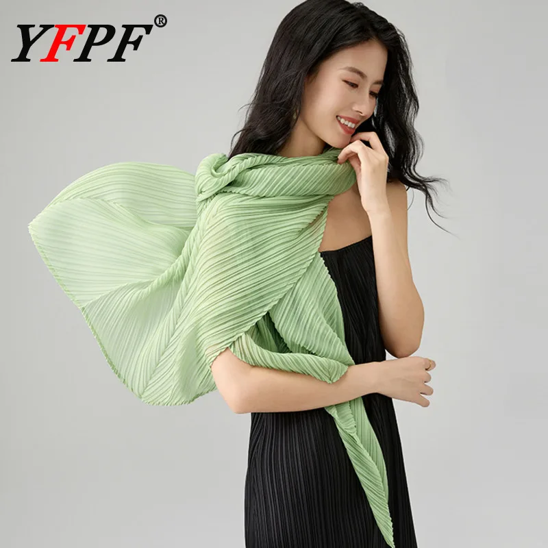

YFPF Fashion Miyake Pleated Women's Scarf Chiffon Sunscreen Solid Color Versatile Female Scarves Casual 2025 New