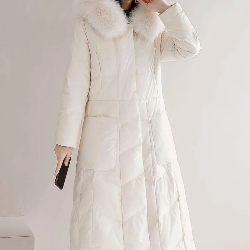 2023 New Women Down Cotton Coat Winter Jacket Female Mid Length Version Parkas Slim Fit Warm Outwear Hooded Fur Collar Overcoat