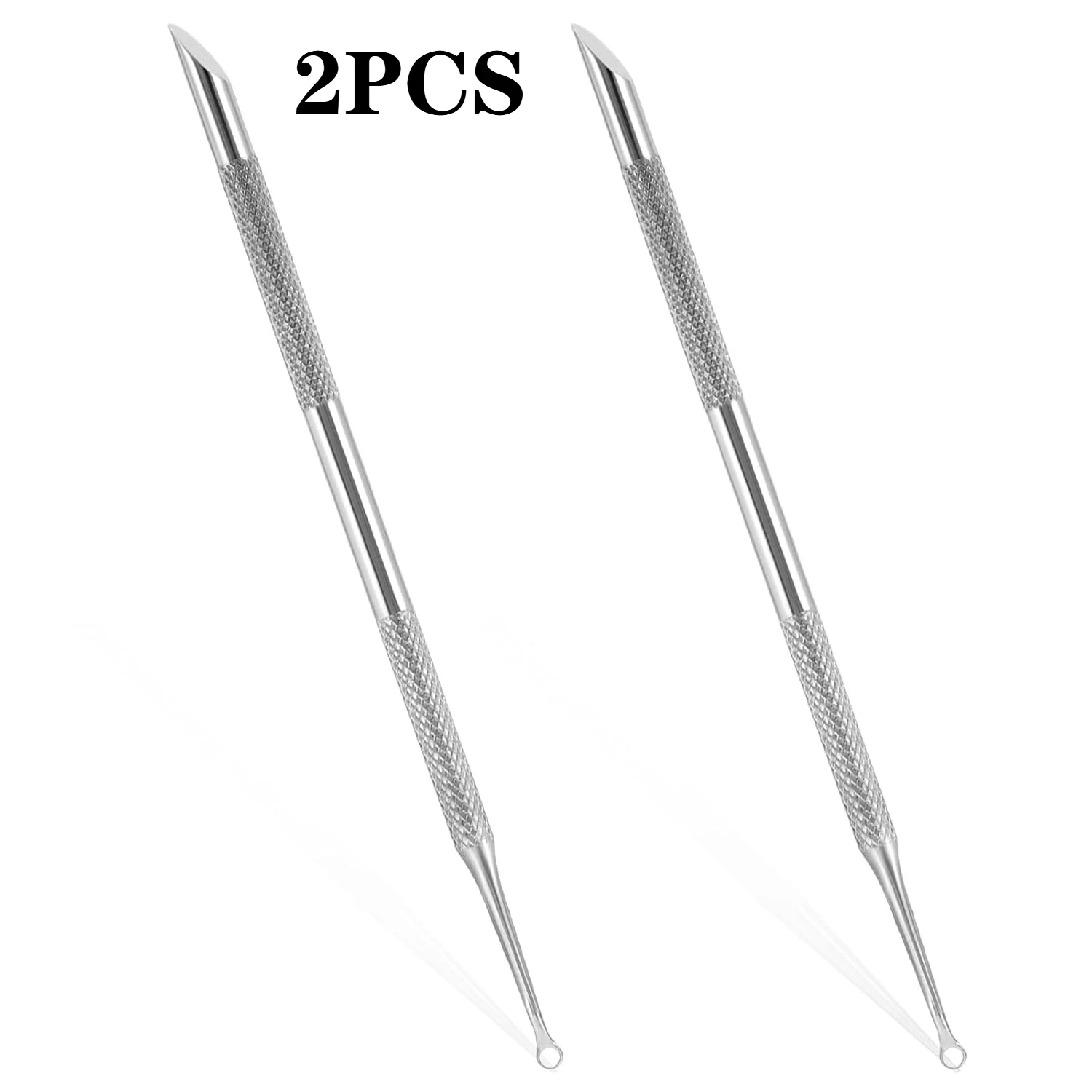 Empujador de cutículas de acero inoxidable, limpiador de uñas portátil, removedor de esmalte de piel muerta, cortador, palo de limpieza (cabeza oblicua), 2 uds.