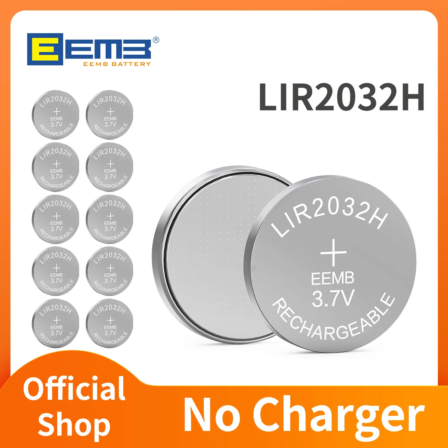 EEMB LIR2032 bateria de botão de alta capacidade bateria de lítio recarregável com carregador (opcional) LIR2032H 3.7V 70mAh para chaves de carro