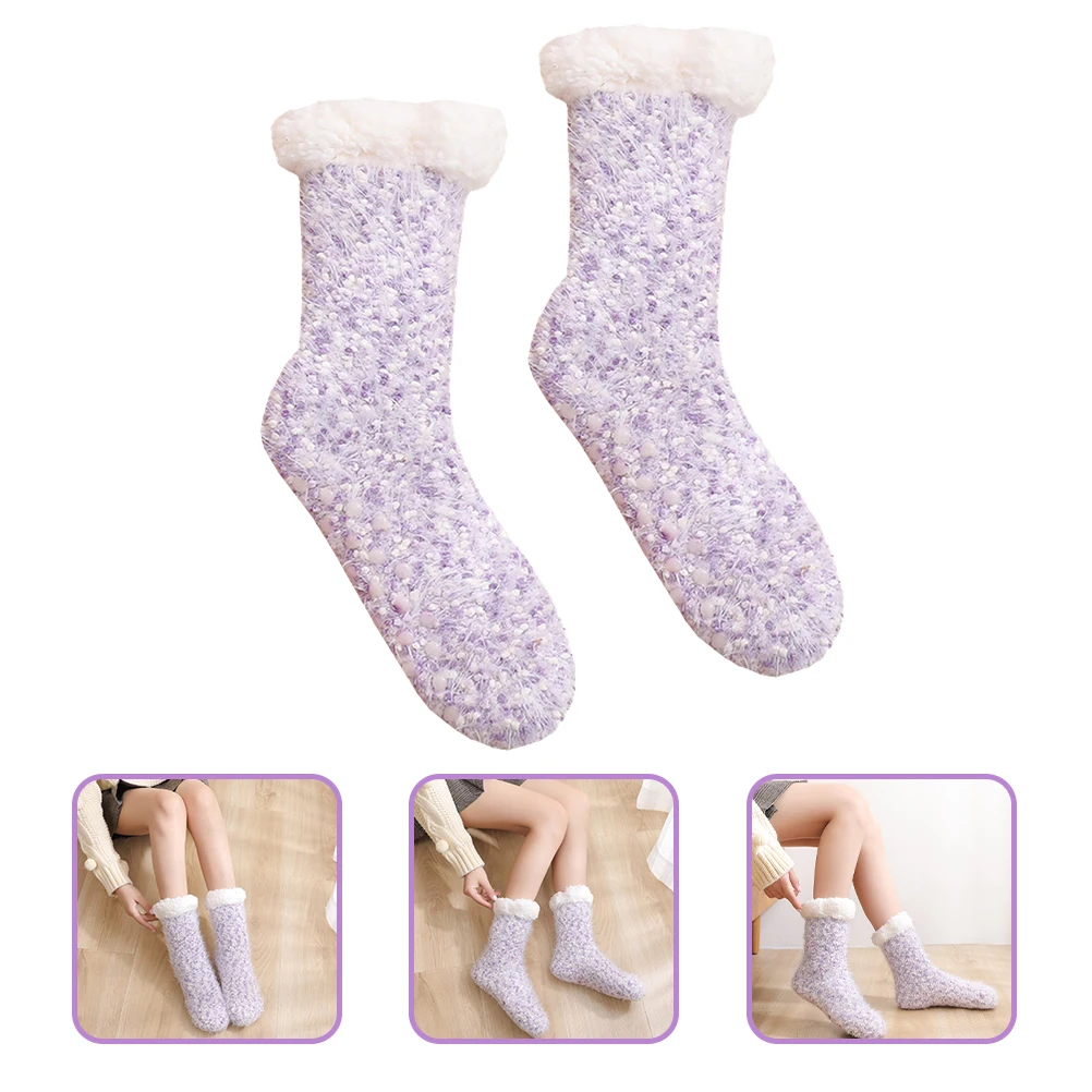 

Fleece-added Anti-slip Women Slippers Home Wintersocken Flauschig Warm Bed Socks Fuzzy Floor Non-slip Thermal Socks Winter