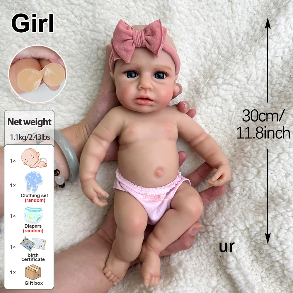 トリプル＆ツインズ 12インチ 女の赤ちゃん はげ頭または髪のあるベイビー 目が開いたシリコンリボーンドール 心理的癒し用