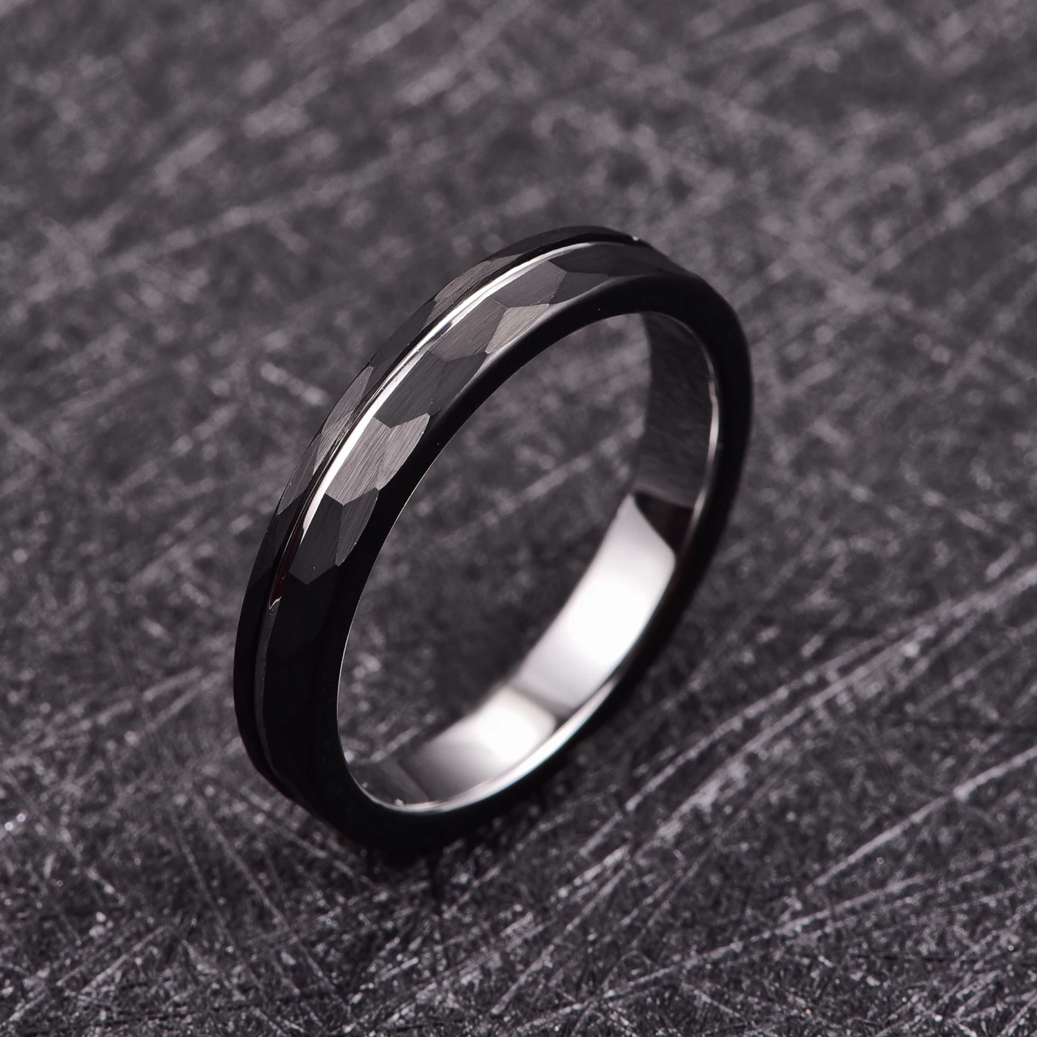 Nuncad 4mm Tungsten Carbide Ring Hammered Finish Groove Line Ring for Woman Man Jewelry